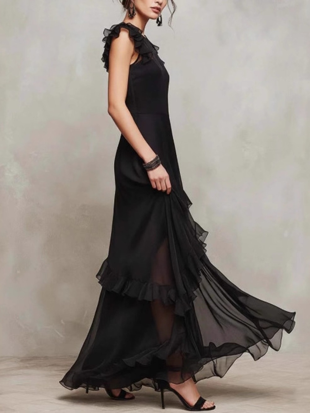 Sheer Ruffle Trim Maxi Dress - Picture 4 of 6
